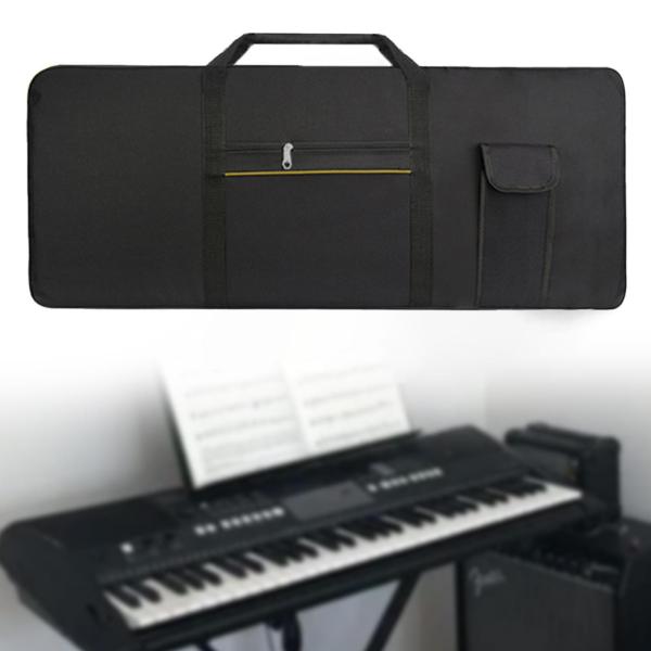 61鍵キーボードギグバッグ エレキピアノケース オーディオケーブル・ペダル収納可能 屋外用 イエローストリップ付き
