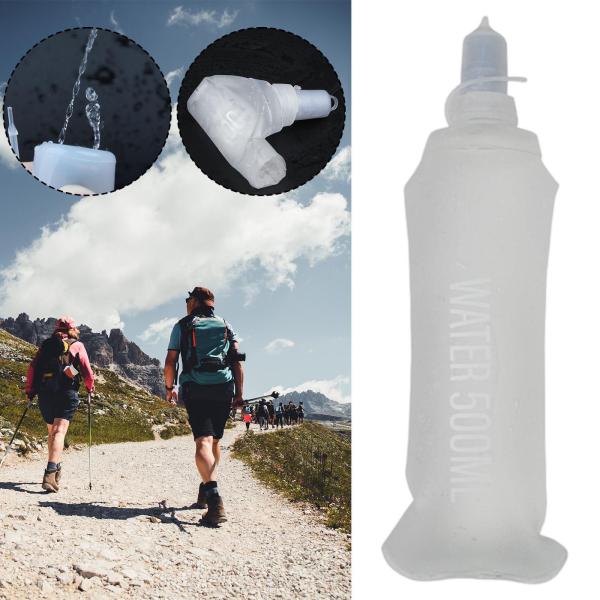 ノズル付きソフトフラスク ソフトウォーターボトル アウトドアスポーツ ハイキング 旅行用 クリア 500ml