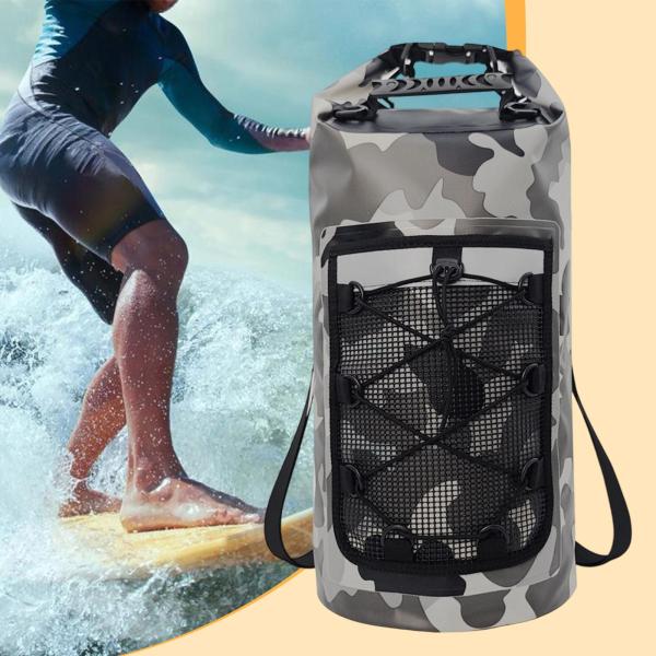 防水ドライバッグ 反射ストリップ付き ハイキング 旅行 キャンプ 多用途 グレー