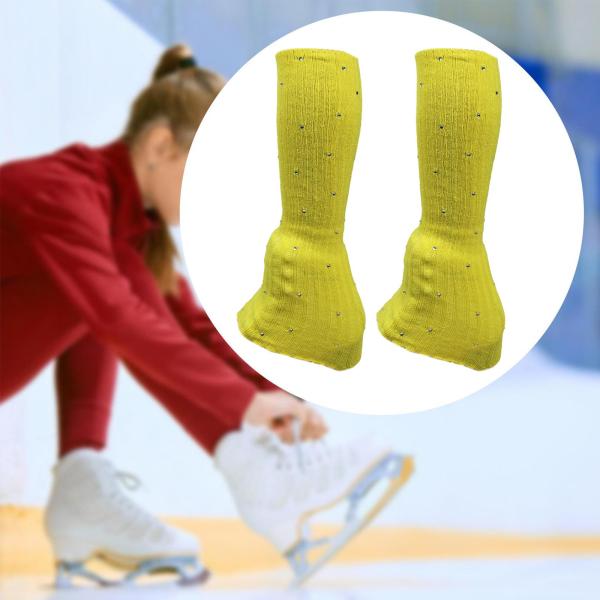 フィギュアスケート レッグウォーマー 装飾 寒い季節のパーティートレーニングに快適 イエロー