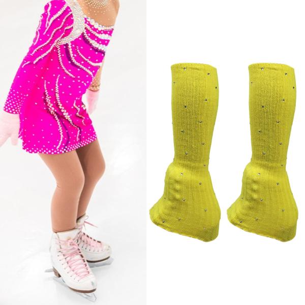 フィギュアスケート レッグウォーマー 装飾 寒い季節のパーティートレーニングに快適 イエロー