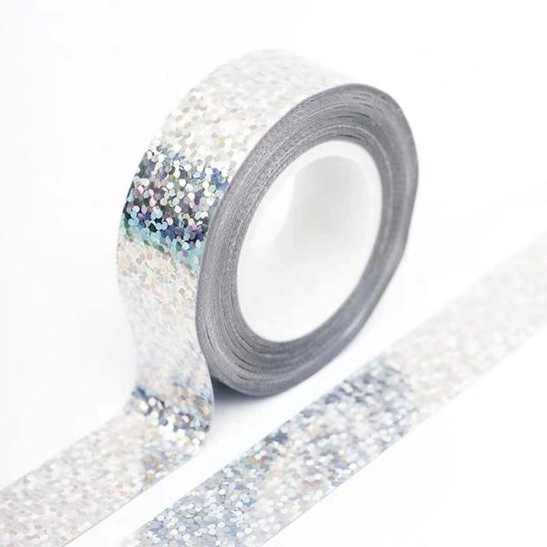 体操フープテープ 多用途 1.5 cm x 5 m 簡単に貼れる厚手ラッピングテープ シルバー