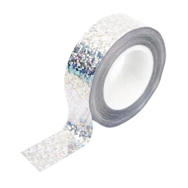 体操フープテープ 多用途 1.5 cm x 5 m 簡単に貼れる厚手ラッピングテープ シルバー