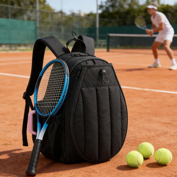 テニスラケットバッグ ポケット収納 防水キャリーバッグ ピックルボールバッグ ブラック