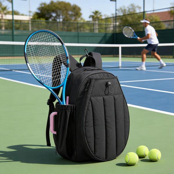 テニスラケットバッグ ポケット収納 防水キャリーバッグ ピックルボールバッグ ブラック