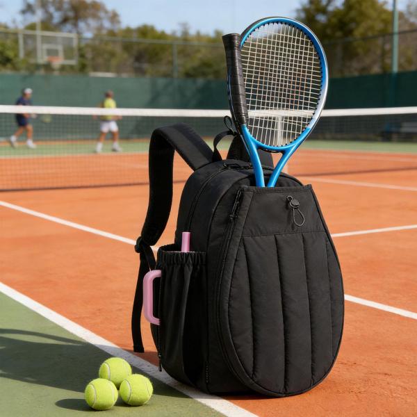 テニスラケットバッグ ポケット収納 防水キャリーバッグ ピックルボールバッグ ブラック