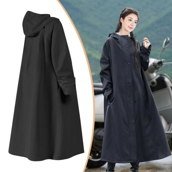 レインポンチョ フルカバー フード付き レインコート 旅行 通勤 バックパッキング ブラック XXL