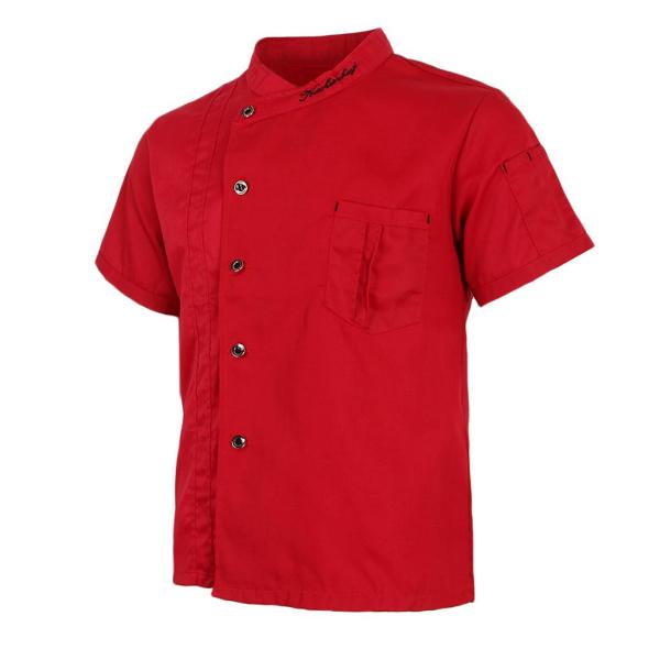 ユニセックスシェフジャケットコート半袖シャツキッチン制服m赤