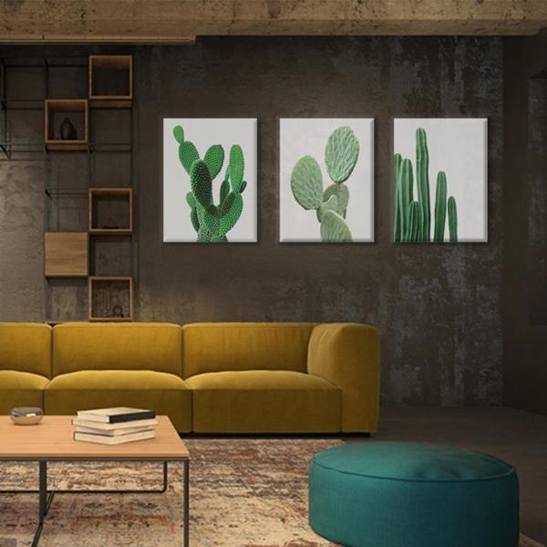 3ピースアートプリント壁の写真リビングルームの壁アートキャンバス絵画ポスタープリント北欧グリーンサボテン非フレーム