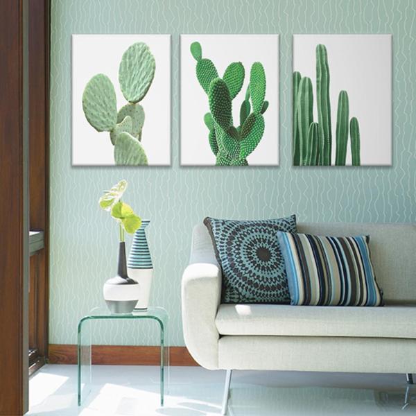 3ピースアートプリント壁の写真リビングルームの壁アートキャンバス絵画ポスタープリント北欧グリーンサボテン非フレーム