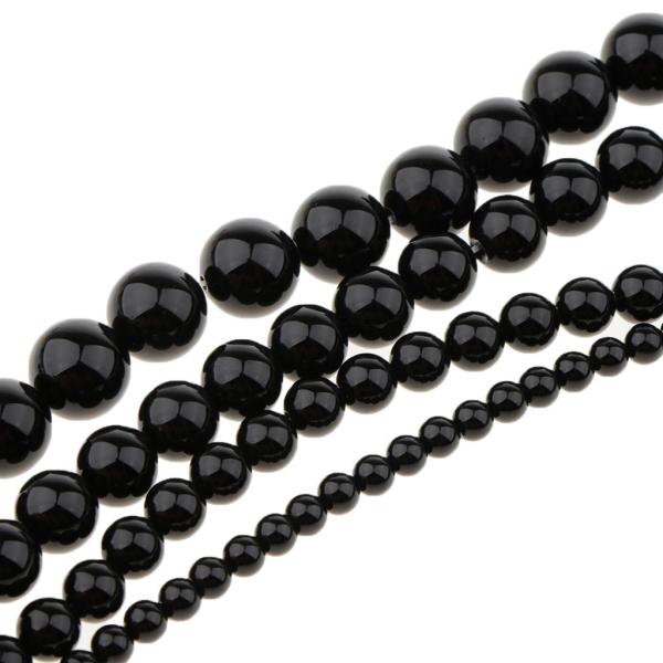 ブレシヤ1ストランドナチュラル4/6/8 / 10mmブラックスムースアゲートジェムストーンラウンド - 4ｍｍ