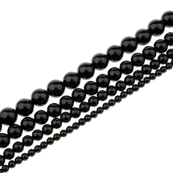 ブレシヤ1ストランドナチュラル4/6/8 / 10mmブラックスムースアゲートジェムストーンラウンド - 4ｍｍ