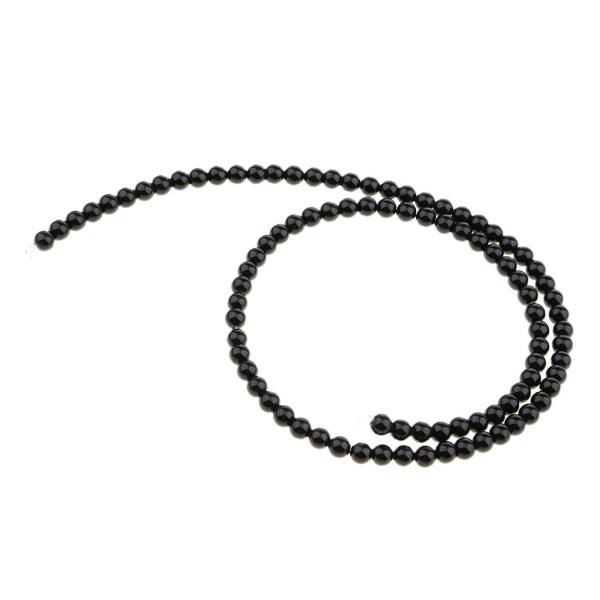 ブレシヤ1ストランドナチュラル4/6/8 / 10mmブラックスムースアゲートジェムストーンラウンド - 4ｍｍ