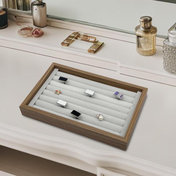 ウッドジュエリートレイオーガナイザートレイディスプレイ収納ショーケースホルダーイヤリングブローチブレスレットカフリンクス時計