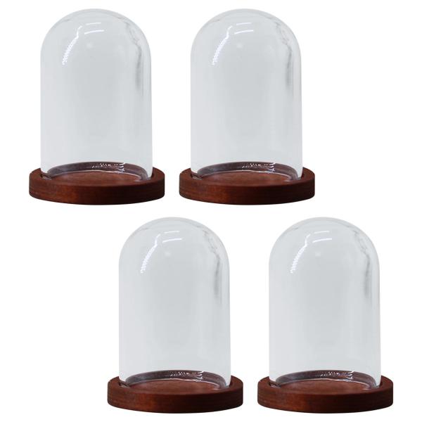 4個の防塵ガラスクロッシュドーム、蓋付きの瓶DIY植物と花装飾用の透明