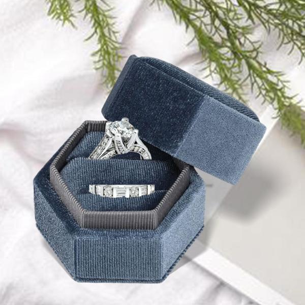 リングボックス ホルダーケース ジュエリー包装 ギフトボックス 六角形 プロポーズ用 グレーブルー