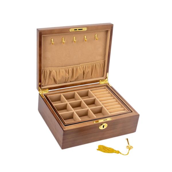 木製ジュエリーボックス ジュエリー収納ボックス ロック&キー付き 2段 ロック可能ジュエリーケース 小物入れ リング イヤリング 整理用