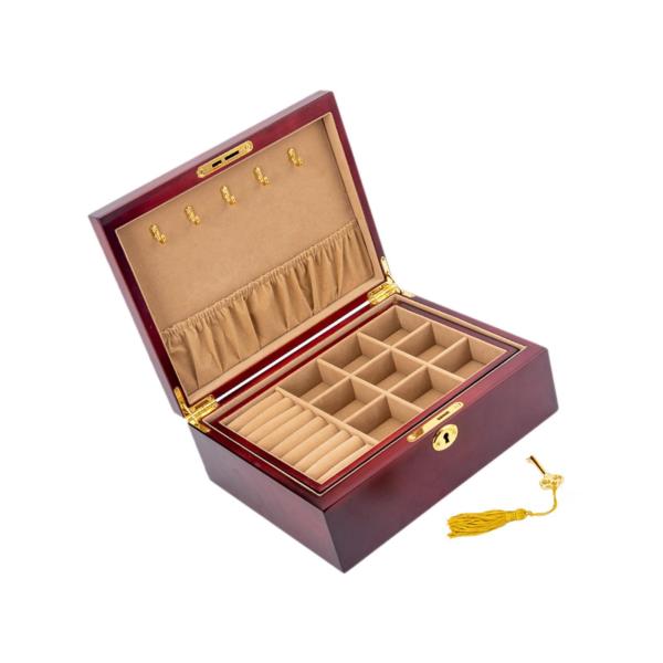 木製ジュエリーボックス ジュエリー収納ボックス ロック&キー付き 2段 ロック可能ジュエリーケース 小物入れ リング イヤリング 整理用