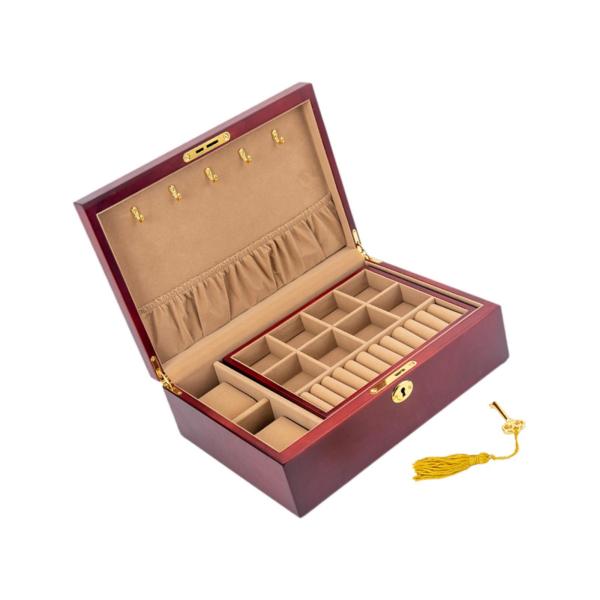 木製ジュエリーボックス ジュエリー収納ボックス ロック&キー付き 2段 ロック可能ジュエリーケース 小物入れ リング イヤリング 整理用