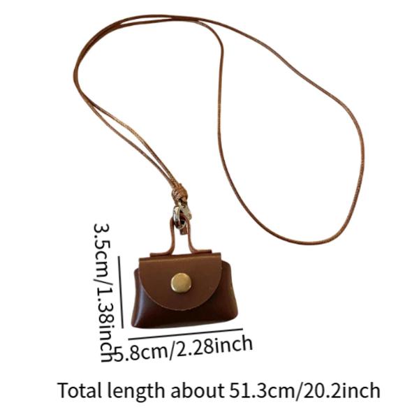 ハンギングネックポーチペンダントポータブル小型イヤホンケース、取り外し可能なストラップ付きコーヒー