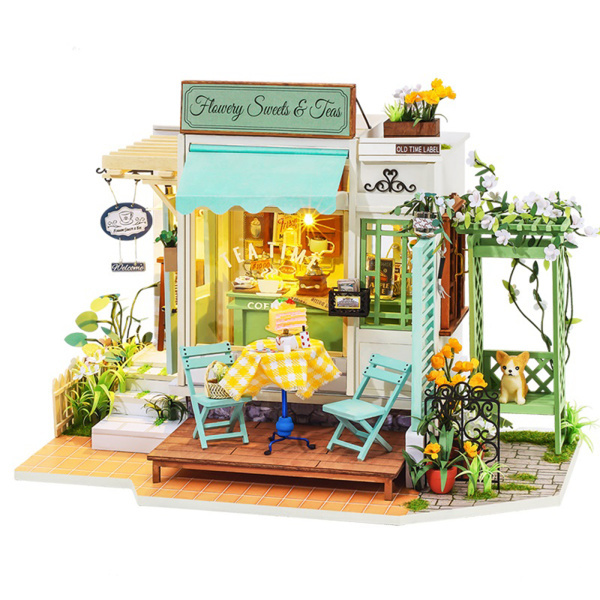クリエイティブドールハウスミニチュア家具セットDIY木製ドールハウスキットシミュレーションショップ女の子のための3Dパズルバレンタインデー誕｜stk-shop｜02