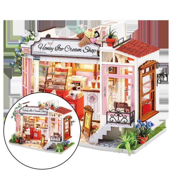 クリエイティブドールハウスミニチュア家具セットDIY木製ドールハウスキットシミュレーションショップ女の子のための3Dパズルバレンタインデー誕｜stk-shop｜04