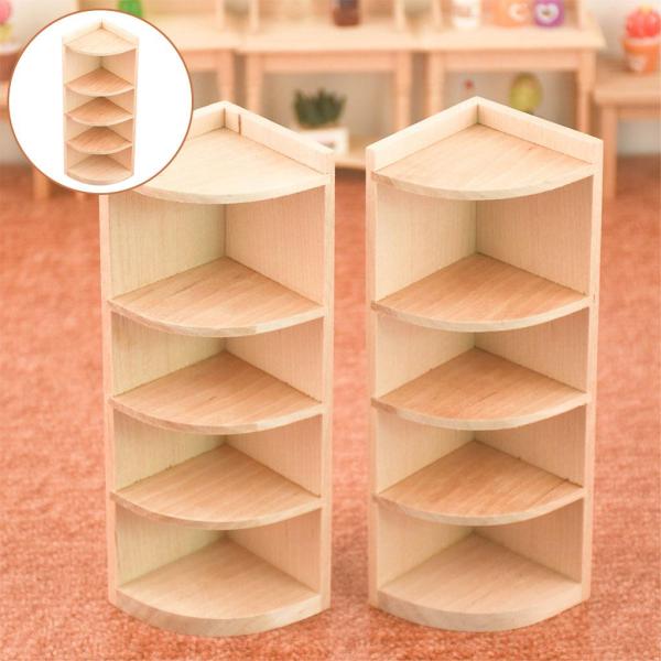 収納コーナーキャビネットリビングルーム多層装飾魅力的なディ木製多目的アクセサリードールハウス家具1/12子供用