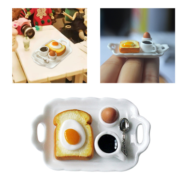 朝食トレイ ミニチュア ドールハウス 装飾 アクセサリー 朝