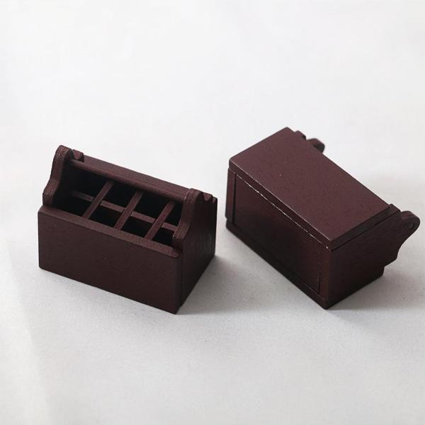 手作りの木製ツールボックス、ドールハウスツール収納オーガナイザークレートチェスト、ハンドル付き1:12ドールハウス装飾家具玩具