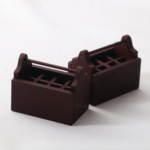 手作りの木製ツールボックス、ドールハウスツール収納オーガナイザークレートチェスト、ハンドル付き1:12ドールハウス装飾家具玩具