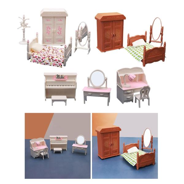 ドールハウス家具セット1/12リッチアクセサリーミニチュアアセンブルキッズベッドルームA