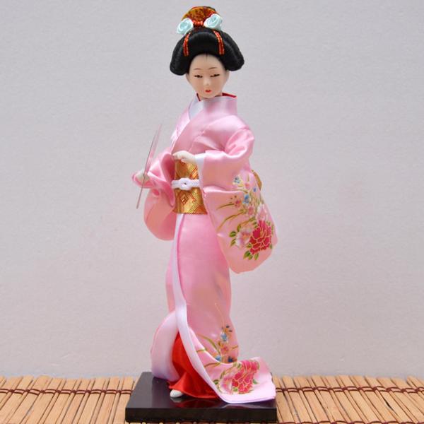 11インチ日本の着物芸者人形彫刻ヒューマノイドガールスタチュー 