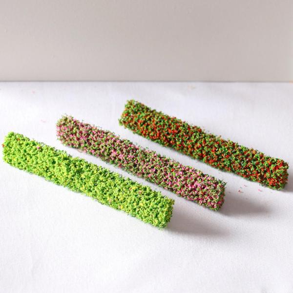 3ピース人工ミニチュア低木ストリップ、ブッシュモデル、1:12ドールハウス植生グループ、列車ジオラマ建物モデル風景装飾