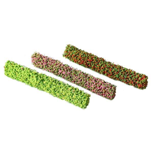 3ピース人工ミニチュア低木ストリップ、ブッシュモデル、1:12ドールハウス植生グループ、列車ジオラマ建物モデル風景装飾