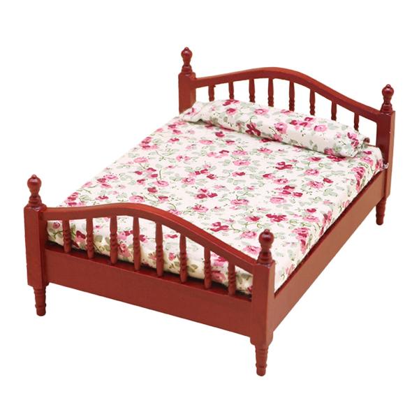 ドールハウス ミニチュア ベッド シングル ベッド モデル DIY  モデル 赤とピンク