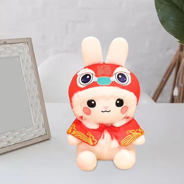 バニーぬいぐるみ動物をテーマにした中国の旧正月クリスマス白マント 20 センチメートル