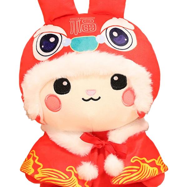 バニーぬいぐるみ動物をテーマにした中国の旧正月クリスマス赤マント 20 センチメートル