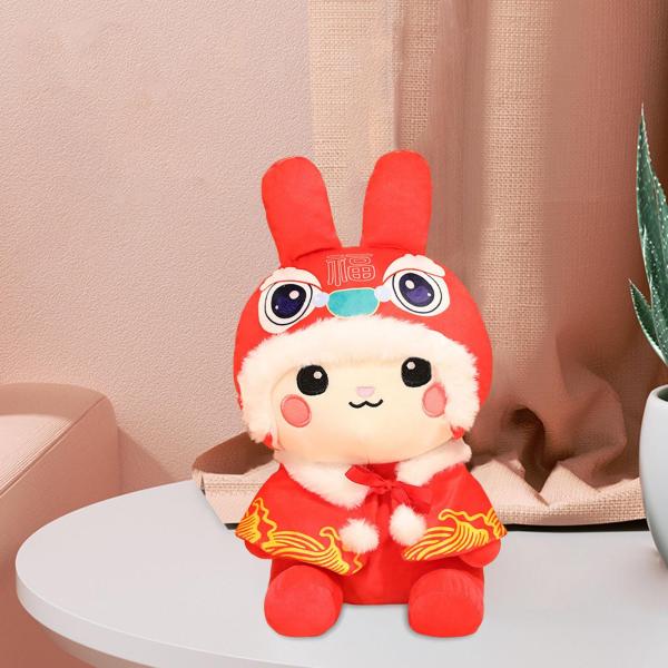 バニーぬいぐるみ動物をテーマにした中国の旧正月クリスマス赤マント 20 センチメートル