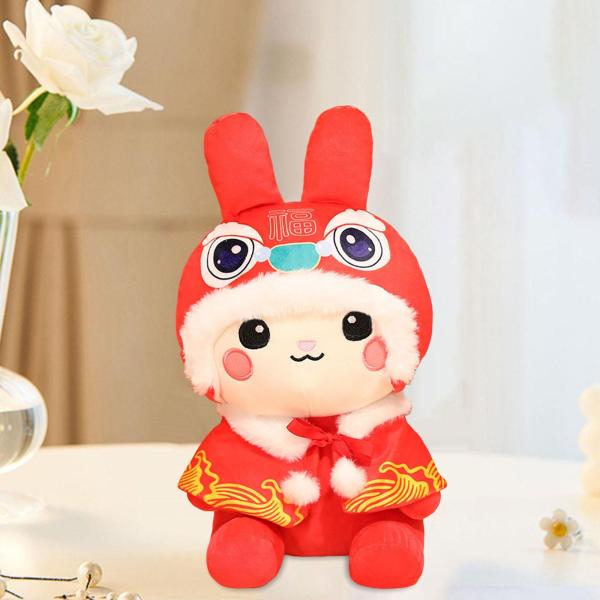バニーぬいぐるみ動物をテーマにした中国の旧正月クリスマス赤マント 20 センチメートル
