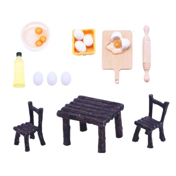 ミニチュアプレイセット ミニチュア麺棒 机と椅子の装飾 工芸品
