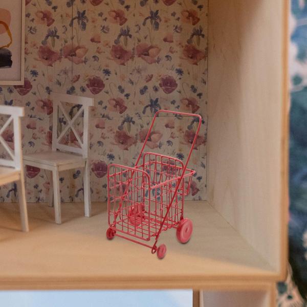 1/12 ミニチュア ドールハウス アクセサリー リアル マイクロ ランドスケープ デコレーション シューピング カート レッド