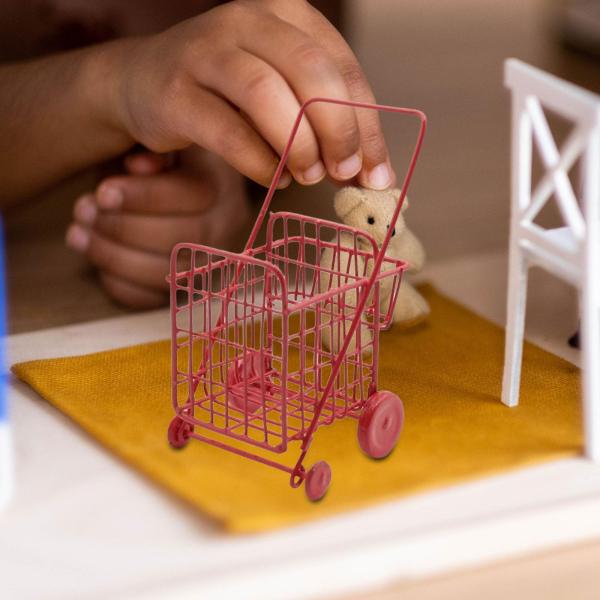 1/12 ミニチュア ドールハウス アクセサリー リアル マイクロ ランドスケープ デコレーション シューピング カート レッド