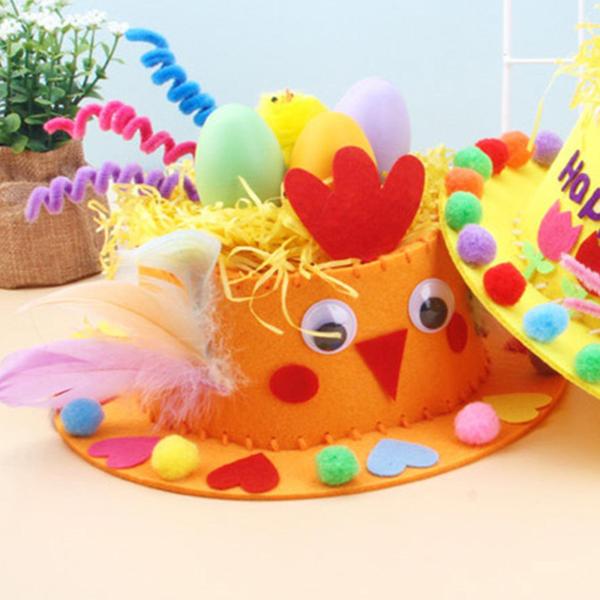 キッズDIYイースターボンネット素材キットイースタークラフト用品コスチュームアクセサリーオレンジ