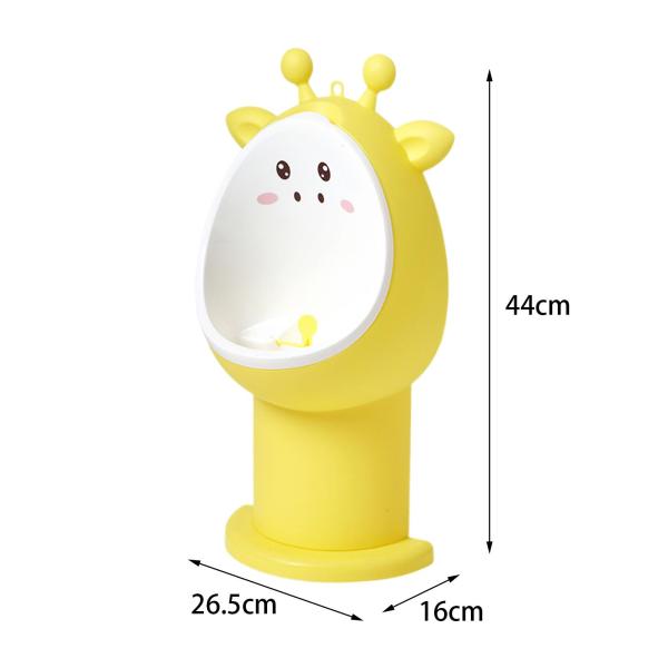 漫画の動物のおしっこトイレトレーニング便器少年立っている便器頑丈な黄色の子鹿