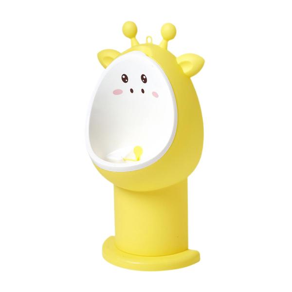 漫画の動物のおしっこトイレトレーニング便器少年立っている便器頑丈な黄色の子鹿