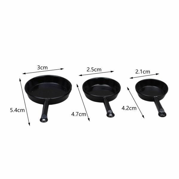 ドールハウス キッチン調理器具セット 3x ジオラマ ドールハウス用 ミニチュア メタルパン ブラック