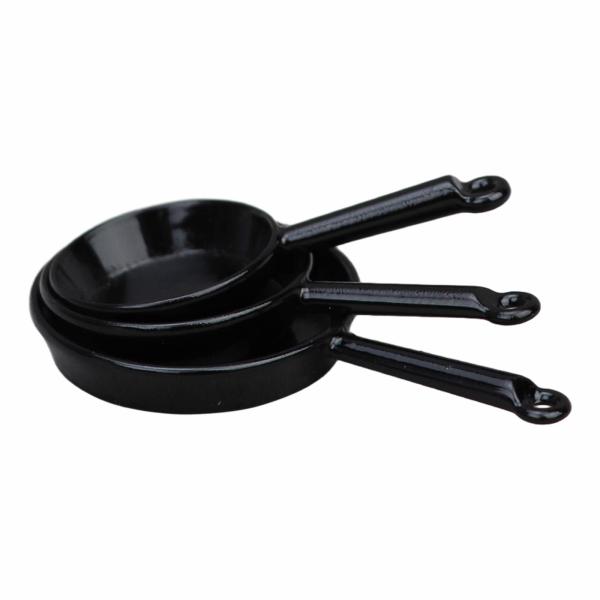 ドールハウス キッチン調理器具セット 3x ジオラマ ドールハウス用 ミニチュア メタルパン ブラック