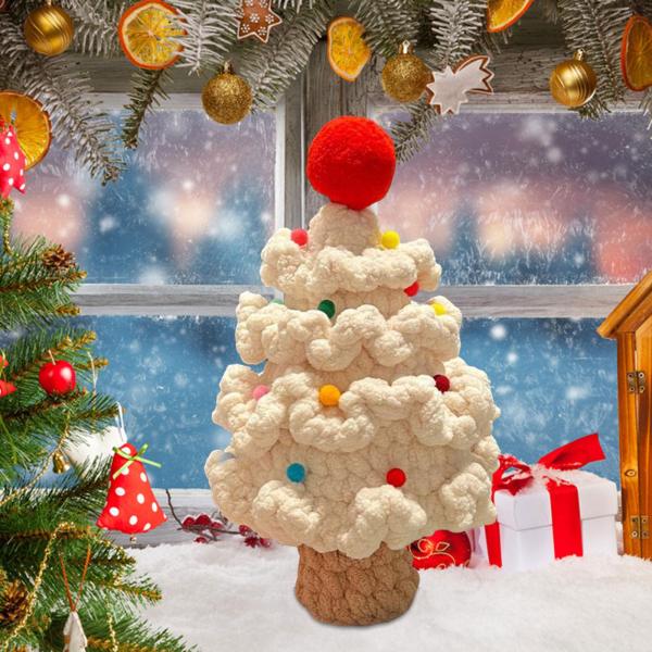 手かぎ針編みのクリスマスツリー スタイリッシュな手作り カウンタートップ クリスマス 家庭用 ホワイト