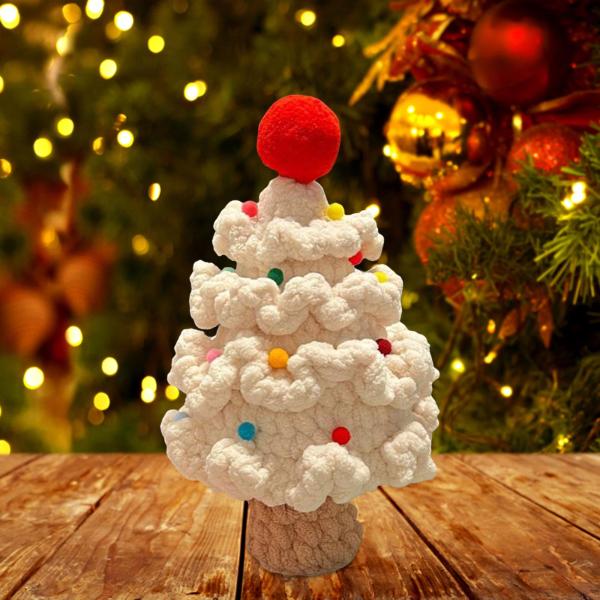 手かぎ針編みのクリスマスツリー スタイリッシュな手作り カウンタートップ クリスマス 家庭用 ホワイト