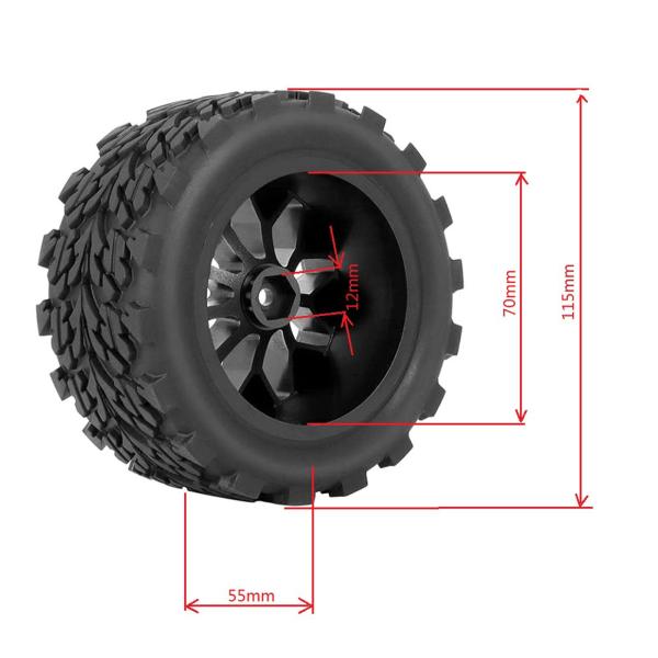 4本 12mm 六角 RC トラック タイヤ 耐久性、耐摩耗性、RC カー ゴム タイヤ ゴム タイヤ ホイール タイヤ 1/10 RC ト